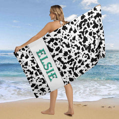 Aperturee - Simple Black White Pattern Personalized Name Beach Towel