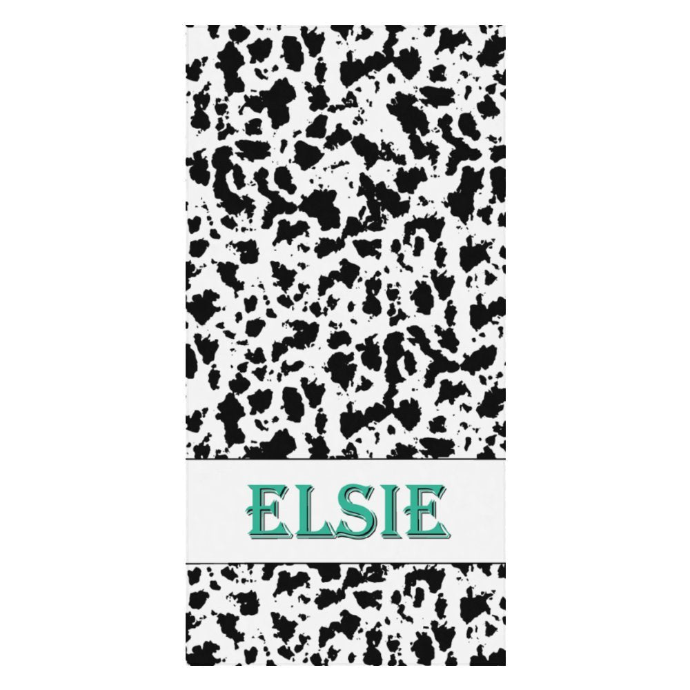 Aperturee - Simple Black White Pattern Personalized Name Beach Towel