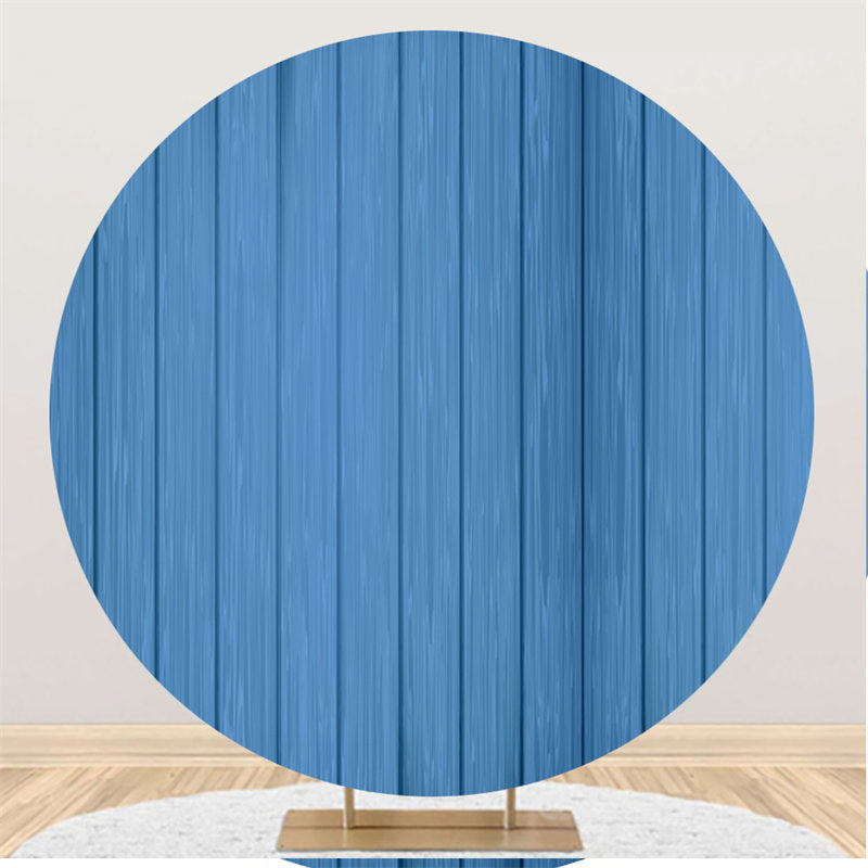 Aperturee Simple Blue And Wooden Circle Backdrop For Holiday