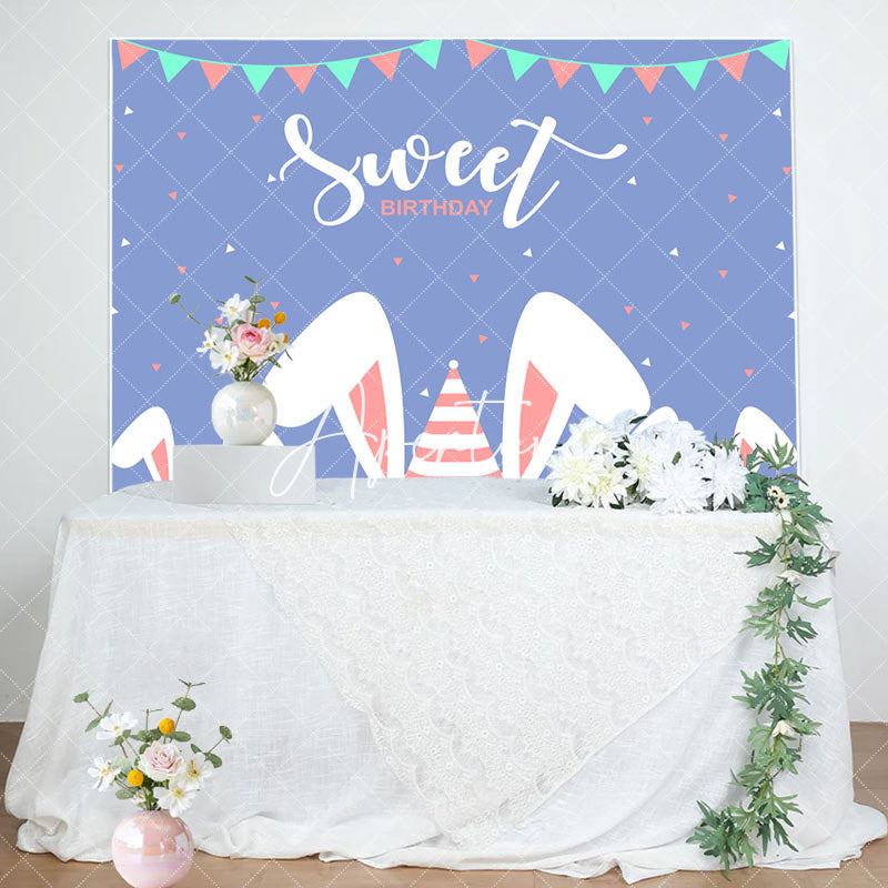 Aperturee - Simple Blue Cute Rabbit Ears Sweet Birthday Backdrop