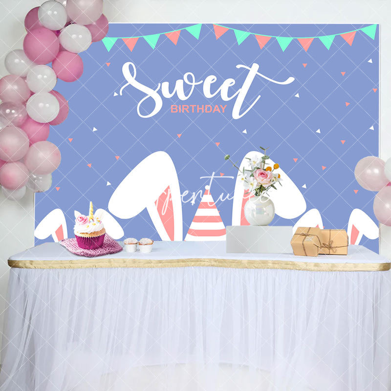 Aperturee - Simple Blue Cute Rabbit Ears Sweet Birthday Backdrop