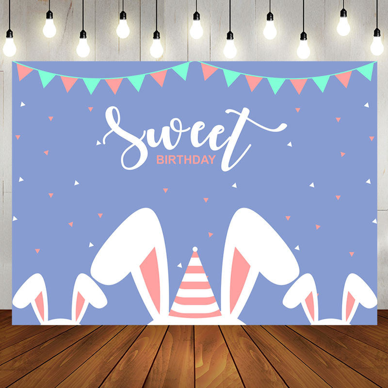 Aperturee - Simple Blue Cute Rabbit Ears Sweet Birthday Backdrop