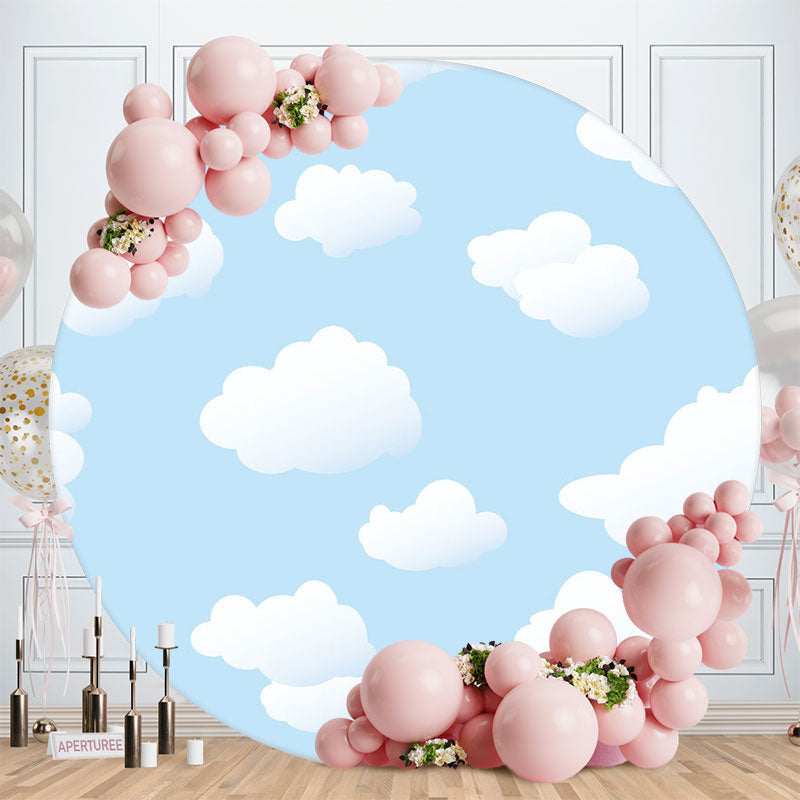 Aperturee - Simple Blue Sky White Cloud Circle Birthday Backdrop