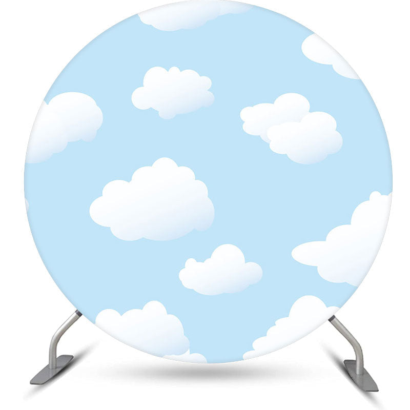 Aperturee - Simple Blue Sky White Cloud Circle Birthday Backdrop