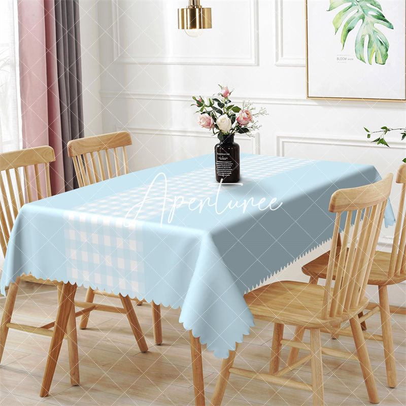 Aperturee - Simple Blue White Checkered Rectangle Tablecloth