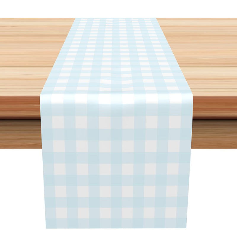 Aperturee - Simple Blue White Plaid Table Runner For Dining Room