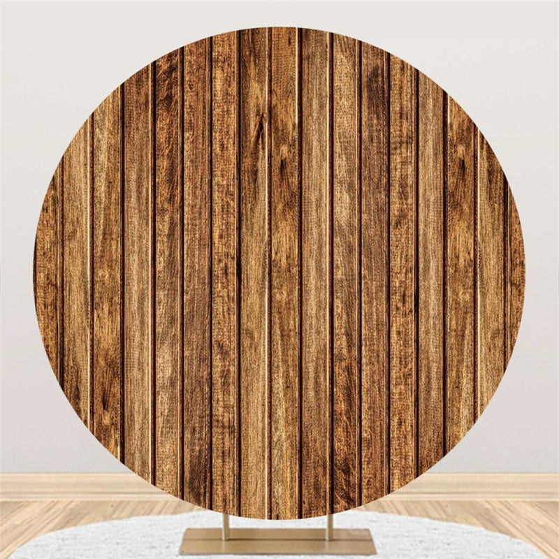 Aperturee Simple Brown Wooden Happy Birthday Circle Backdrop