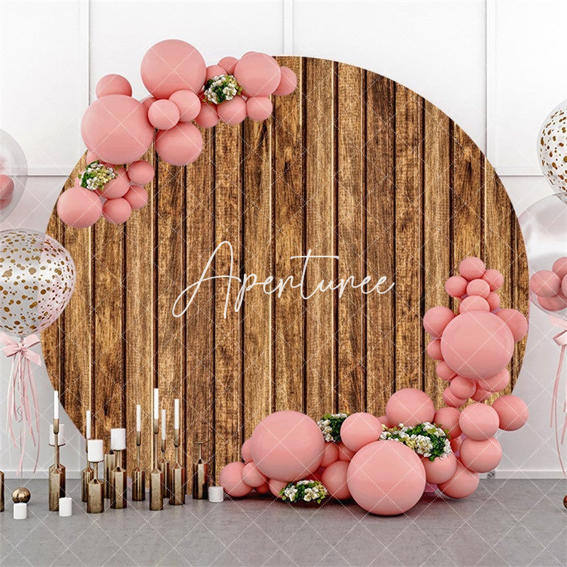 Aperturee Simple Brown Wooden Happy Birthday Circle Backdrop