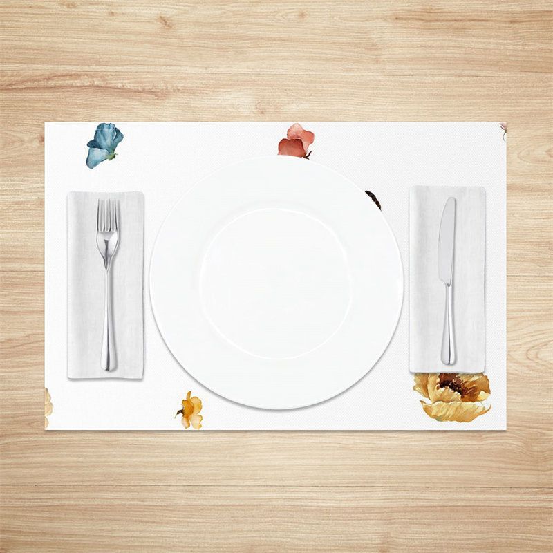 Aperturee - Simple Butterfly Floral White Set Of 4 Placemats