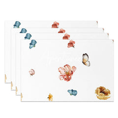 Aperturee - Simple Butterfly Floral White Set Of 4 Placemats