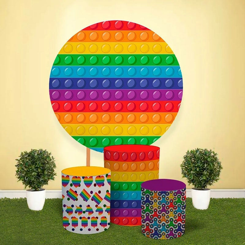 Aperturee Simple Colorful Pop It Round Birthday Party Backdrop Kit