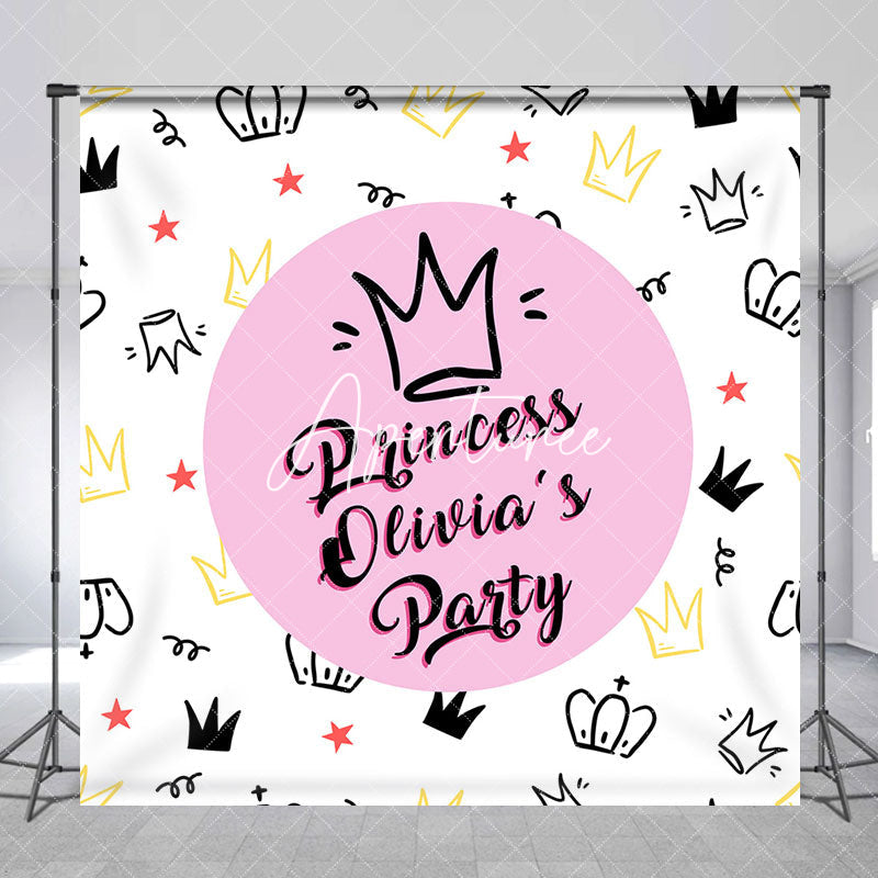 Aperturee - Simple Crown Lines Princess Custom Birthday Backdrop