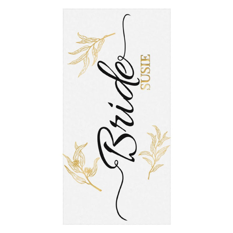 Aperturee - Simple Custom Name Gold Leave Bride Beach Towel