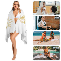 Aperturee - Simple Custom Name Gold Leave Bride Beach Towel