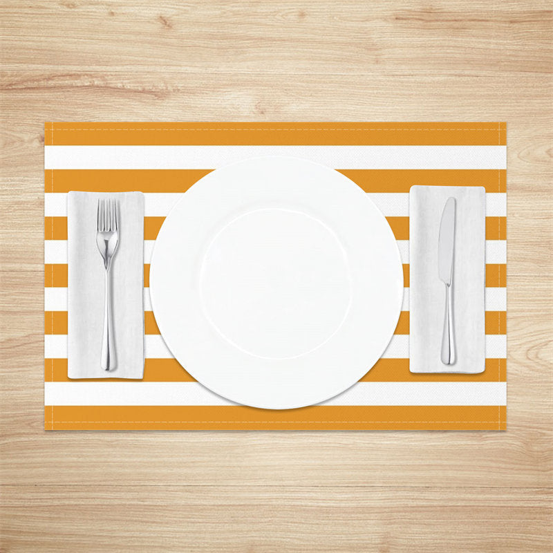 Aperturee - Simple Dark Orange White Stripe Set Of 4 Placemats