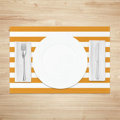 Aperturee - Simple Dark Orange White Stripe Set Of 4 Placemats