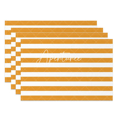 Aperturee - Simple Dark Orange White Stripe Set Of 4 Placemats