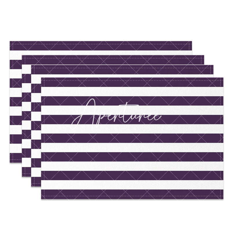 Aperturee - Simple Dark Purple White Stripe Set Of 4 Placemats