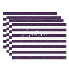 Aperturee - Simple Dark Purple White Stripe Set Of 4 Placemats