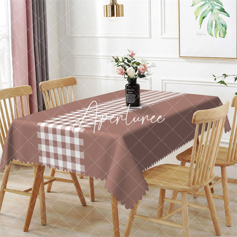 Aperturee - Simple Dark Red White Checkered Rectangle Tablecloth