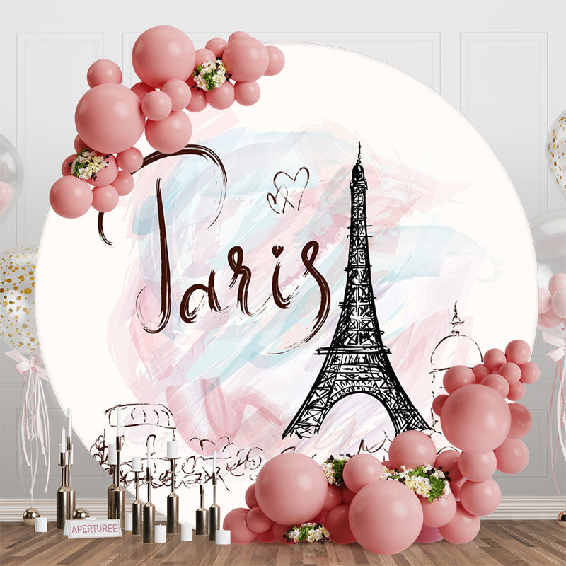 Aperturee - Simple Drawing Paris Eiffel Tower Round Backdrop