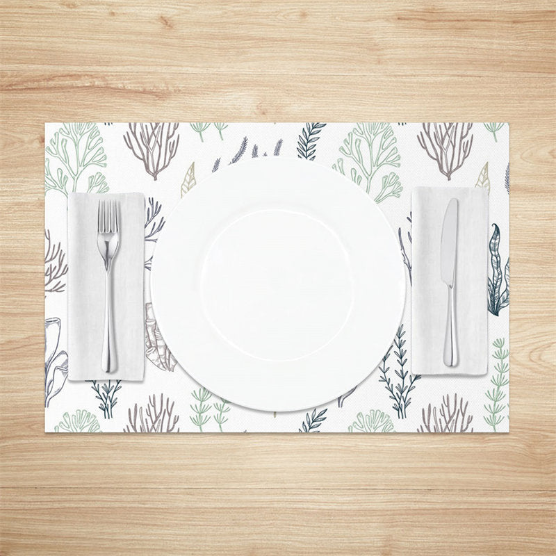 Aperturee - Simple Drawing Trees Leaves White Set Of 4 Placemats