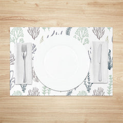 Aperturee - Simple Drawing Trees Leaves White Set Of 4 Placemats