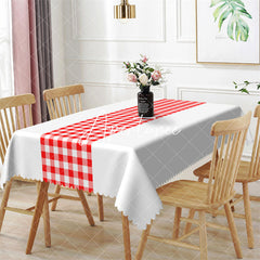 Aperturee - Simple Elegant Red White Plaid Rectangle Tablecloth