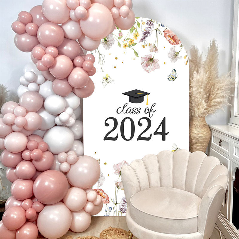 Aperturee - Simple Floral Class Of 2024 Graduation Arch Backdrop