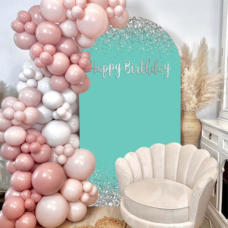 Aperturee - Simple Glitter Diamond Blue Happy Birthday Arch Backdrop