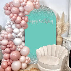 Aperturee - Simple Glitter Diamond Blue Happy Birthday Arch Backdrop