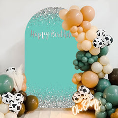 Aperturee - Simple Glitter Diamond Blue Happy Birthday Arch Backdrop