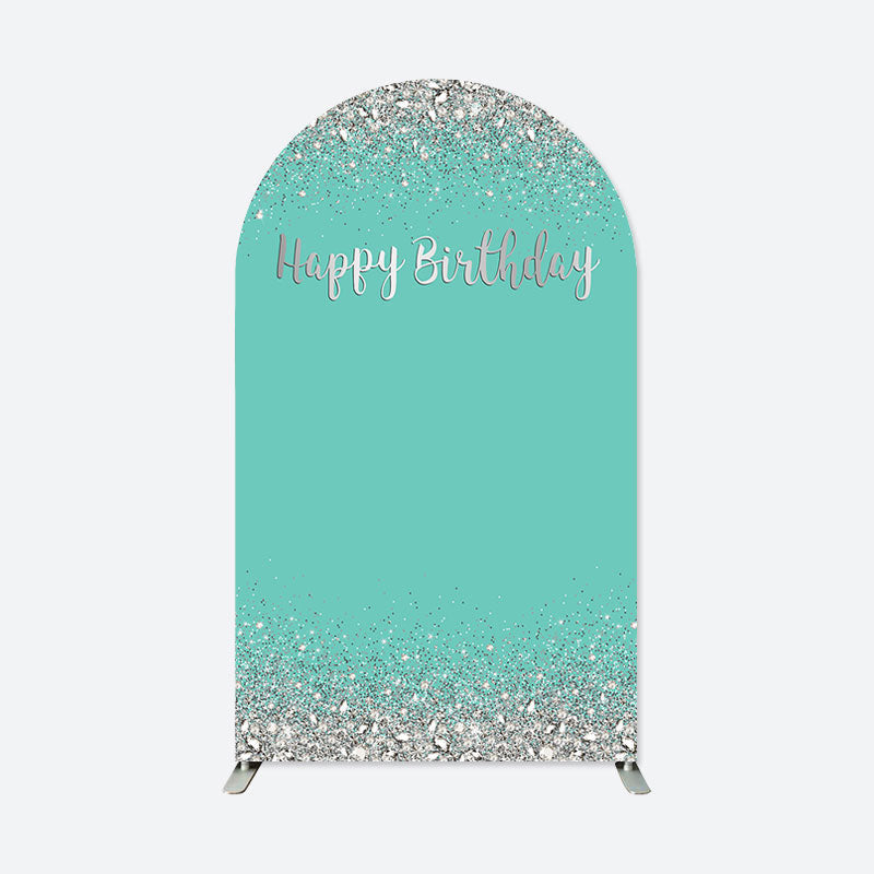 Aperturee - Simple Glitter Diamond Blue Happy Birthday Arch Backdrop