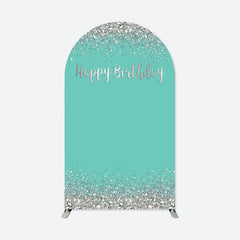 Aperturee - Simple Glitter Diamond Blue Happy Birthday Arch Backdrop