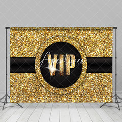 Aperturee - Simple Gold Glitter Black Belt VIP Party Backdrop