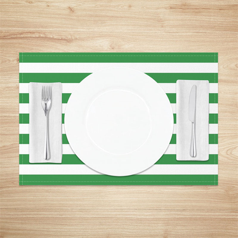 Aperturee - Simple Green White Stripe Dining Set Of 4 Placemats