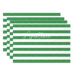 Aperturee - Simple Green White Stripe Dining Set Of 4 Placemats