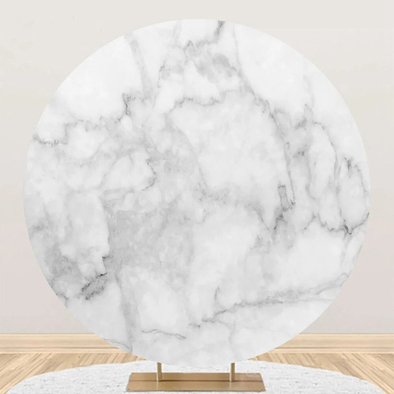 Aperturee - Simple Grey White Marble Round Birthday Backdrop