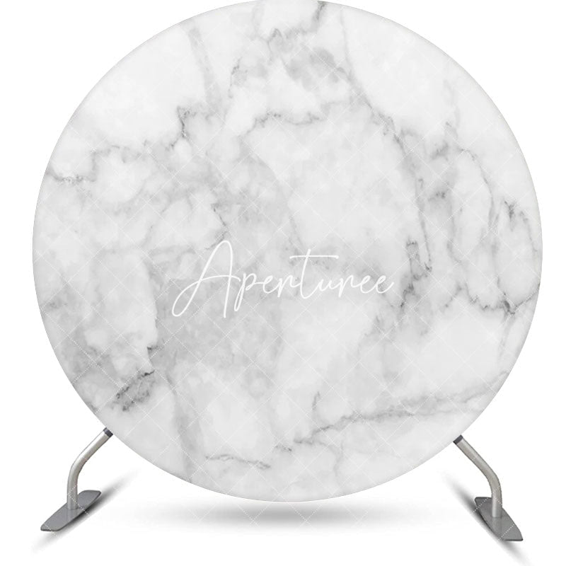 Aperturee - Simple Grey White Marble Round Birthday Backdrop