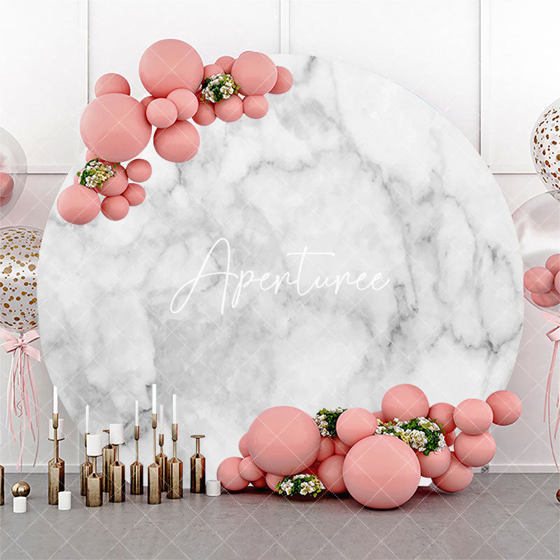 Aperturee - Simple Grey White Marble Round Birthday Backdrop