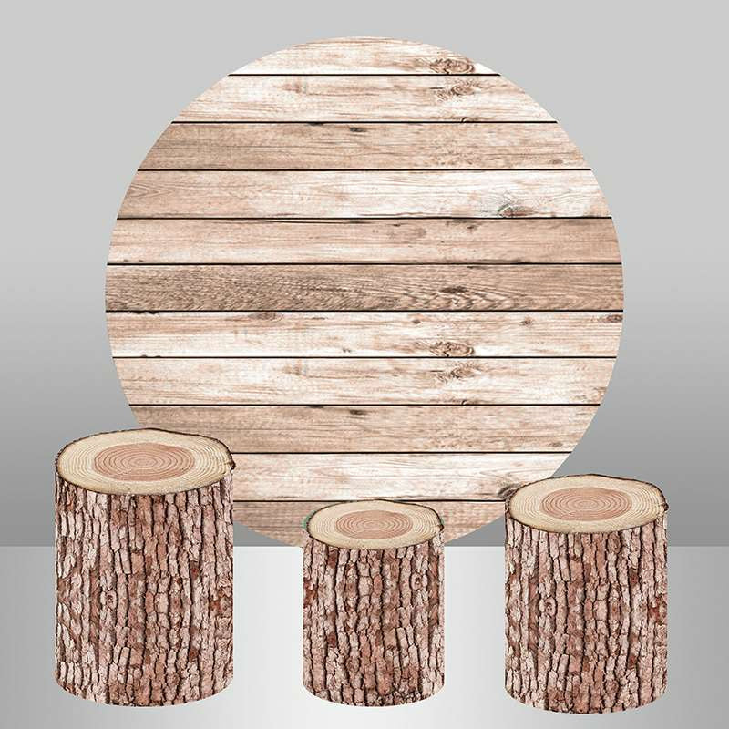 Aperturee Simple Light Brown Wooden Decoration Round Backdrop