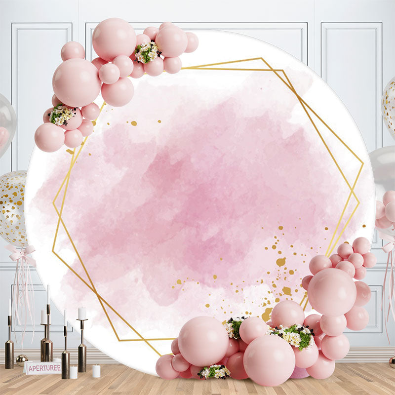 Aperturee - Simple Light Pink And Gold Round Birthday Party Backdrop