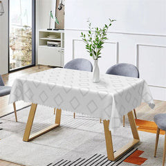 Aperturee - Simple Modern Argyle White Rectangle Tablecloth