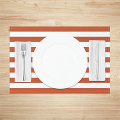 Aperturee - Simple Orange White Stripe Dining Set Of 4 Placemats