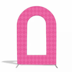 Aperturee - Custom Pink Plaid Open Arch Backdrop For Party Decor