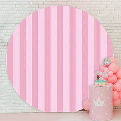 Aperturee - Simple Pink Stripes Round Birthday Backdrop For Girl