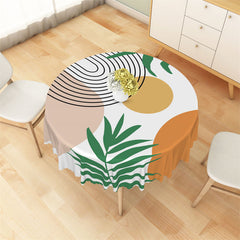 Aperturee - Simple Prints Lines Monstera Boho Round Tablecloth