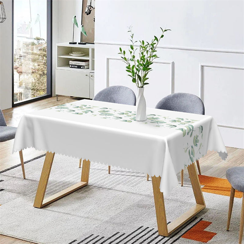 Aperturee - Simple Pure White Elegant Leaves Dining Tablecloth