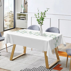 Aperturee - Simple Pure White Elegant Leaves Dining Tablecloth