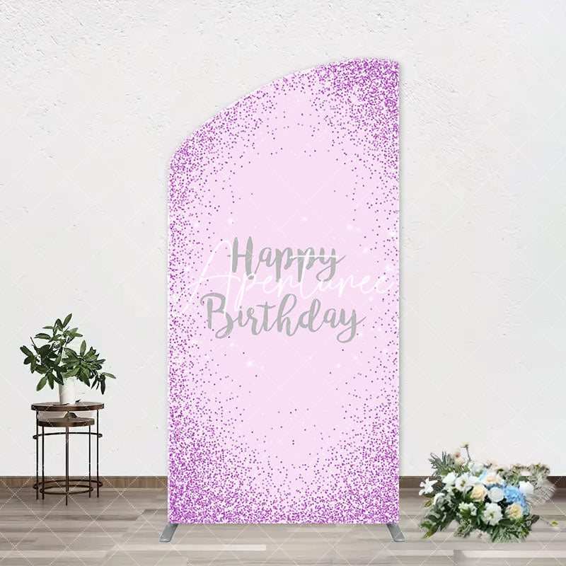 Aperturee - Simple Purple Sparkling Arch Happy Birthday Backdrop